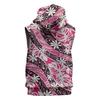 Tarona Tahiti Tiare Monstera Sleeveless Zip Hoodie Polynesian Pattern Curve Style - Polynesian Pride