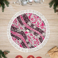 Tarona Tahiti Tiare Monstera Tree Skirt Polynesian Pattern Curve Style LT01 Fringed Pink - Polynesian Pride