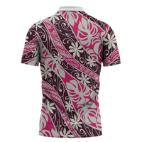 Tarona Tahiti Tiare Monstera Zipper Polo Shirt Polynesian Pattern Curve Style - Polynesian Pride