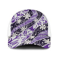 Vareau Tahiti Tiare Monstera Baseball Net Cap Polynesian Pattern Curve Style LT01 One Size White Purple - Polynesian Pride