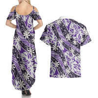 Vareau Tahiti Tiare Monstera Couples Matching Summer Maxi Dress and Hawaiian Shirt Polynesian Pattern Curve Style LT01 - Polynesian Pride
