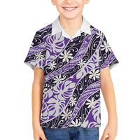Vareau Tahiti Tiare Monstera Family Matching Long Sleeve Bodycon Dress and Hawaiian Shirt Polynesian Pattern Curve Style LT01 Son's Shirt Purple - Polynesian Pride