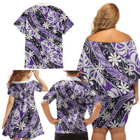 Vareau Tahiti Tiare Monstera Family Matching Off Shoulder Short Dress and Hawaiian Shirt Polynesian Pattern Curve Style - Polynesian Pride