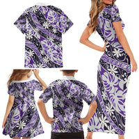 Vareau Tahiti Tiare Monstera Family Matching Short Sleeve Bodycon Dress and Hawaiian Shirt Polynesian Pattern Curve Style - Polynesian Pride