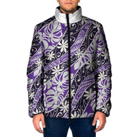 Vareau Tahiti Tiare Monstera Padded Jacket Polynesian Pattern Curve Style LT01 Men Purple - Polynesian Pride