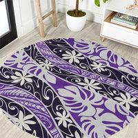 Vareau Tahiti Tiare Monstera Round Carpet Polynesian Pattern Curve Style LT01 Purple - Polynesian Pride