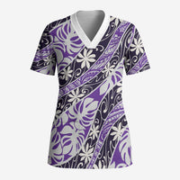 Vareau Tahiti Tiare Monstera Scrub Top Polynesian Pattern Curve Style LT01 Adult Purple - Polynesian Pride