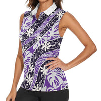 Vareau Tahiti Tiare Monstera Women Sleeveless Polo Shirt Polynesian Pattern Curve Style LT01 - Polynesian Pride