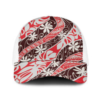 Uteute Tahiti Tiare Monstera Baseball Net Cap Polynesian Pattern Curve Style LT01 One Size White Red - Polynesian Pride