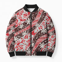 Uteute Tahiti Tiare Monstera Bomber Puffer Jacket Polynesian Pattern Curve Style LT01 Unisex Red - Polynesian Pride