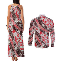 Uteute Tahiti Tiare Monstera Couples Matching Tank Maxi Dress and Long Sleeve Button Shirt Polynesian Pattern Curve Style LT01 - Polynesian Pride
