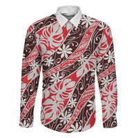 Uteute Tahiti Tiare Monstera Family Matching Off The Shoulder Long Sleeve Dress and Hawaiian Shirt Polynesian Pattern Curve Style LT01 Dad's Shirt - Long Sleeve Red - Polynesian Pride