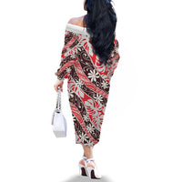 Uteute Tahiti Tiare Monstera Family Matching Off The Shoulder Long Sleeve Dress and Hawaiian Shirt Polynesian Pattern Curve Style LT01 - Polynesian Pride