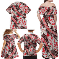 Uteute Tahiti Tiare Monstera Family Matching Off Shoulder Maxi Dress and Hawaiian Shirt Polynesian Pattern Curve Style - Polynesian Pride