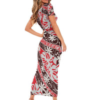 Uteute Tahiti Tiare Monstera Family Matching Short Sleeve Bodycon Dress and Hawaiian Shirt Polynesian Pattern Curve Style - Polynesian Pride