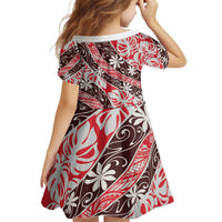 Uteute Tahiti Tiare Monstera Kid Short Sleeve Dress Polynesian Pattern Curve Style - Polynesian Pride