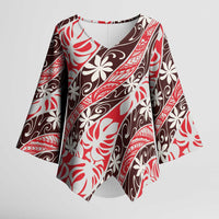 Uteute Tahiti Tiare Monstera Kimono Sleeve Blouse Polynesian Pattern Curve Style - Polynesian Pride