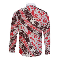 Uteute Tahiti Tiare Monstera Long Sleeve Button Shirt Polynesian Pattern Curve Style LT01 - Polynesian Pride