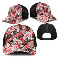 Uteute Tahiti Tiare Monstera Mesh Trucker Cap Polynesian Pattern Curve Style - Polynesian Pride
