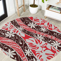Uteute Tahiti Tiare Monstera Round Carpet Polynesian Pattern Curve Style LT01 Red - Polynesian Pride