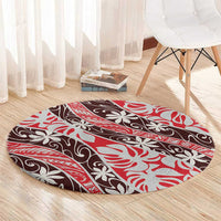Uteute Tahiti Tiare Monstera Round Carpet Polynesian Pattern Curve Style LT01 - Polynesian Pride