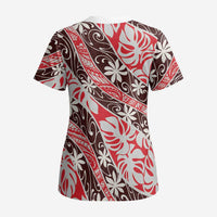 Uteute Tahiti Tiare Monstera Scrub Top Polynesian Pattern Curve Style LT01 - Polynesian Pride