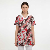 Uteute Tahiti Tiare Monstera Scrub Top Polynesian Pattern Curve Style LT01 - Polynesian Pride
