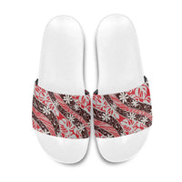 Uteute Tahiti Tiare Monstera Slide Sandals Polynesian Pattern Curve Style - Polynesian Pride