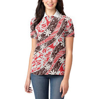Uteute Tahiti Tiare Monstera Women Polo Shirt Polynesian Pattern Curve Style - Polynesian Pride