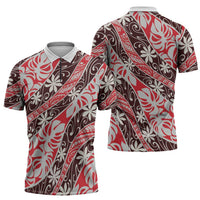 Uteute Tahiti Tiare Monstera Zipper Polo Shirt Polynesian Pattern Curve Style - Polynesian Pride