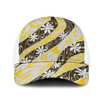 Rearea Tahiti Tiare Monstera Baseball Net Cap Polynesian Pattern Curve Style LT01 One Size White Yellow - Polynesian Pride