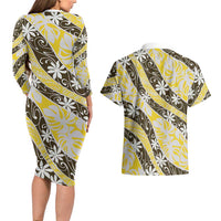 Rearea Tahiti Tiare Monstera Couples Matching Long Sleeve Bodycon Dress and Hawaiian Shirt Polynesian Pattern Curve Style LT01 - Polynesian Pride