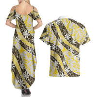 Rearea Tahiti Tiare Monstera Couples Matching Summer Maxi Dress and Hawaiian Shirt Polynesian Pattern Curve Style - Polynesian Pride