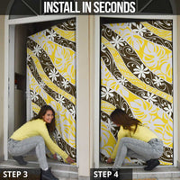 Rearea Tahiti Tiare Monstera Door Cover Polynesian Pattern Curve Style - Polynesian Pride