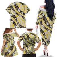 Rearea Tahiti Tiare Monstera Family Matching Off The Shoulder Long Sleeve Dress and Hawaiian Shirt Polynesian Pattern Curve Style - Polynesian Pride
