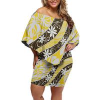 Rearea Tahiti Tiare Monstera Family Matching Off Shoulder Short Dress and Hawaiian Shirt Polynesian Pattern Curve Style - Polynesian Pride