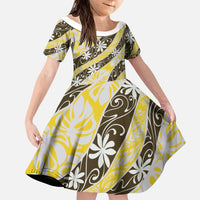 Rearea Tahiti Tiare Monstera Family Matching Puletasi and Hawaiian Shirt Polynesian Pattern Curve Style LT01 Daughter's Dress Yellow - Polynesian Pride
