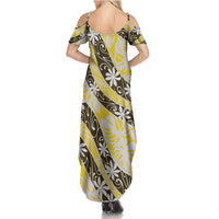 Rearea Tahiti Tiare Monstera Family Matching Summer Maxi Dress and Hawaiian Shirt Polynesian Pattern Curve Style - Polynesian Pride