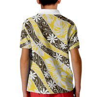Rearea Tahiti Tiare Monstera Kid Polo Shirt Polynesian Pattern Curve Style - Polynesian Pride