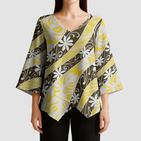 Rearea Tahiti Tiare Monstera Kimono Sleeve Blouse Polynesian Pattern Curve Style - Polynesian Pride