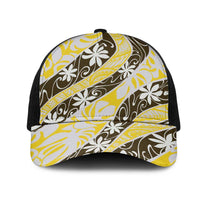 Rearea Tahiti Tiare Monstera Mesh Trucker Cap Polynesian Pattern Curve Style LT01 One Size Black Yellow - Polynesian Pride