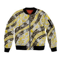 Rearea Tahiti Tiare Monstera Sleeve Zip Bomber Jacket Polynesian Pattern Curve Style LT01 Unisex Yellow - Polynesian Pride