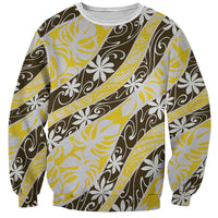 Rearea Tahiti Tiare Monstera Sweatshirt Polynesian Pattern Curve Style LT01 Unisex Yellow - Polynesian Pride