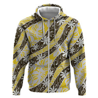 Rearea Tahiti Tiare Monstera Zip Hoodie Polynesian Pattern Curve Style LT01 Zip Hoodie Yellow - Polynesian Pride