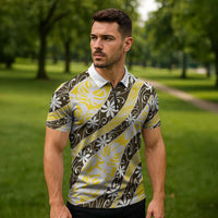 Rearea Tahiti Tiare Monstera Zipper Polo Shirt Polynesian Pattern Curve Style - Polynesian Pride