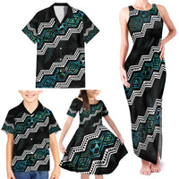 Personalised Taniko Aotearoa Mix Paua Shell Family Matching Tank Maxi Dress and Hawaiian Shirt Niho Taniwha Turquoise Glitter LT01 - Polynesian Pride