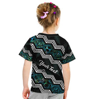 Personalised Taniko Aotearoa Mix Paua Shell Kid T Shirt Niho Taniwha Turquoise Glitter LT01 - Polynesian Pride