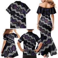 Personalised Taniko Aotearoa Mix Paua Shell Family Matching Mermaid Dress and Hawaiian Shirt Niho Taniwha Lilac Glitter