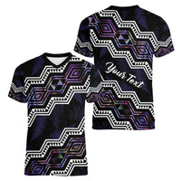 Personalised Taniko Aotearoa Mix Paua Shell Women V-Neck T-Shirt Niho Taniwha Lilac Glitter