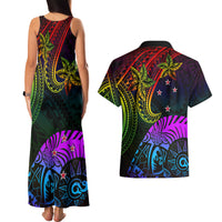 Wellington Pride Couples Matching Tank Maxi Dress and Hawaiian Shirt Aotearoa Tribal Rainbow Pattern LT01 - Polynesian Pride